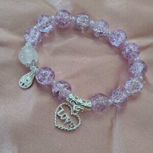 Beaded Stretch Bracelet with Heart Charm
